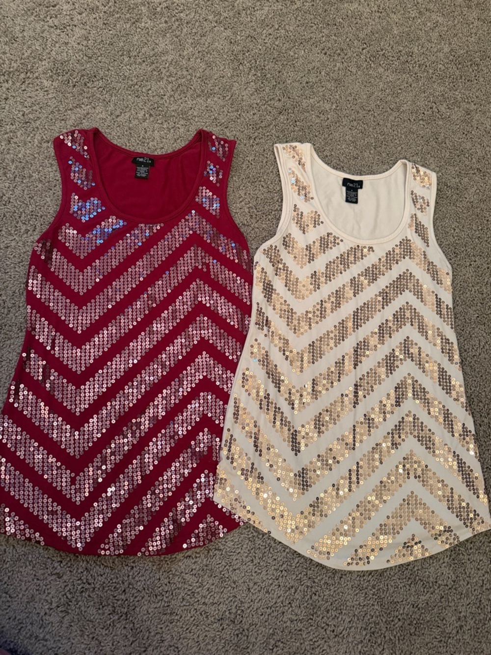 2 - Rue21 Sequin Chevron Tank Tops - Red and Ivory
